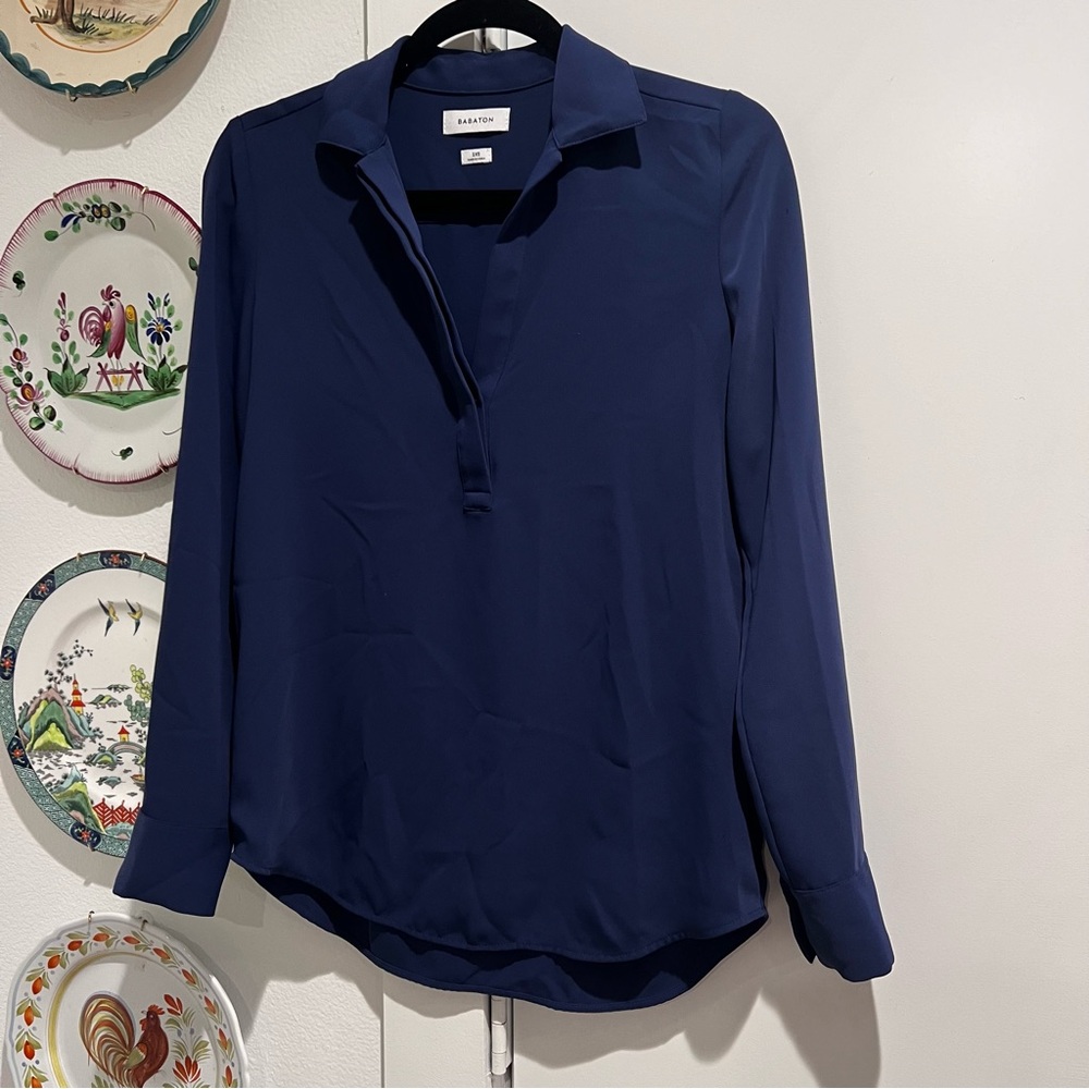 Aritzia Babaton Navy Professor Blouse